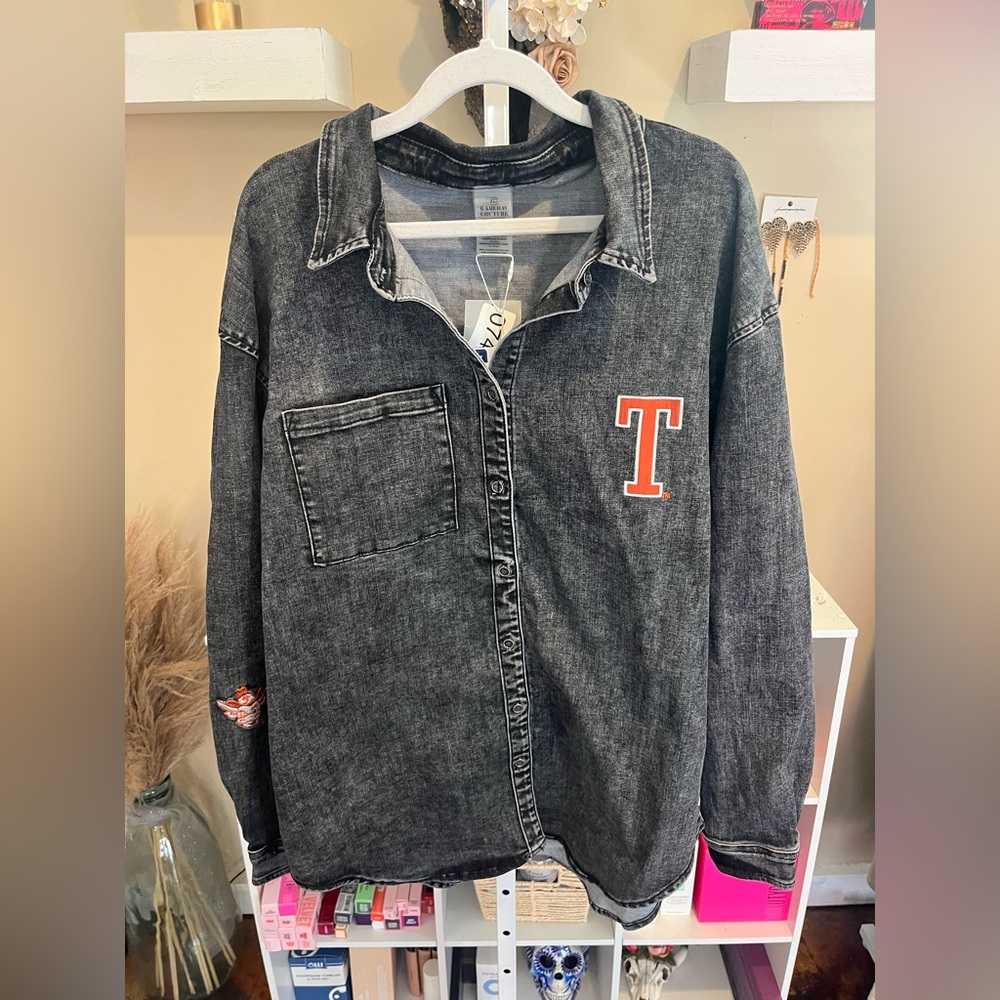 NWT Texas Longhorns Multi Hit Tri Blend Oversized Button Up Jean Jacket - Picture 4 of 9
